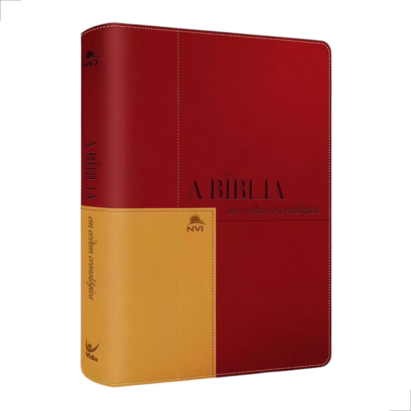 Bíblia Em Ordem Cronológica NVI Capa Luxo Vermelho E Mostarda