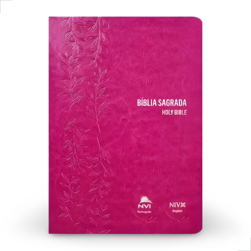 Bíblia Sagrada NVI Português e Inglês Capa Luxo Rosa