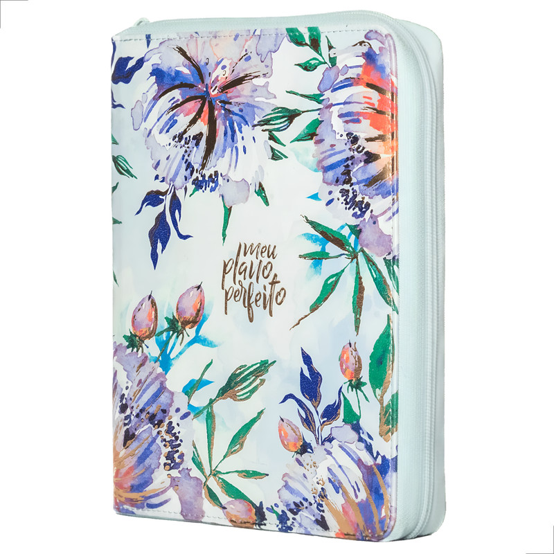 Meu Plano Perfeito | Planner Anual | Zíper | Capa Couro-Soft Aquarela