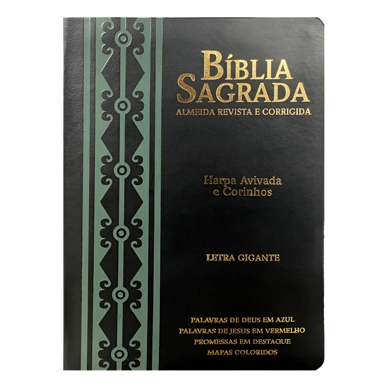 Bíblia ARC | Letra Gigante | Harpa e Corinhos | Arabesco | Preto e Verde