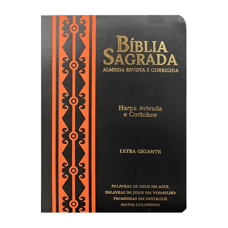 Bíblia ARC | Letra Gigante | Harpa e Corinhos | Arabesco | Preto e Laranja