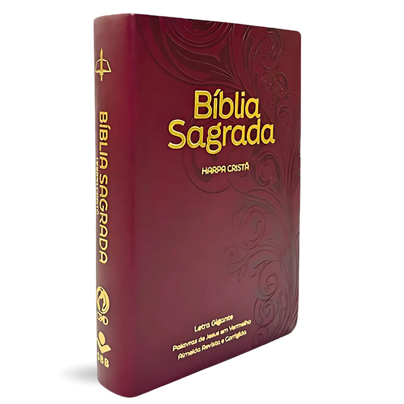 Bíblia ARC | Harpa Cristã | Letra Gigante | Palavras de Jesus em Vermelho | Floral Vinho