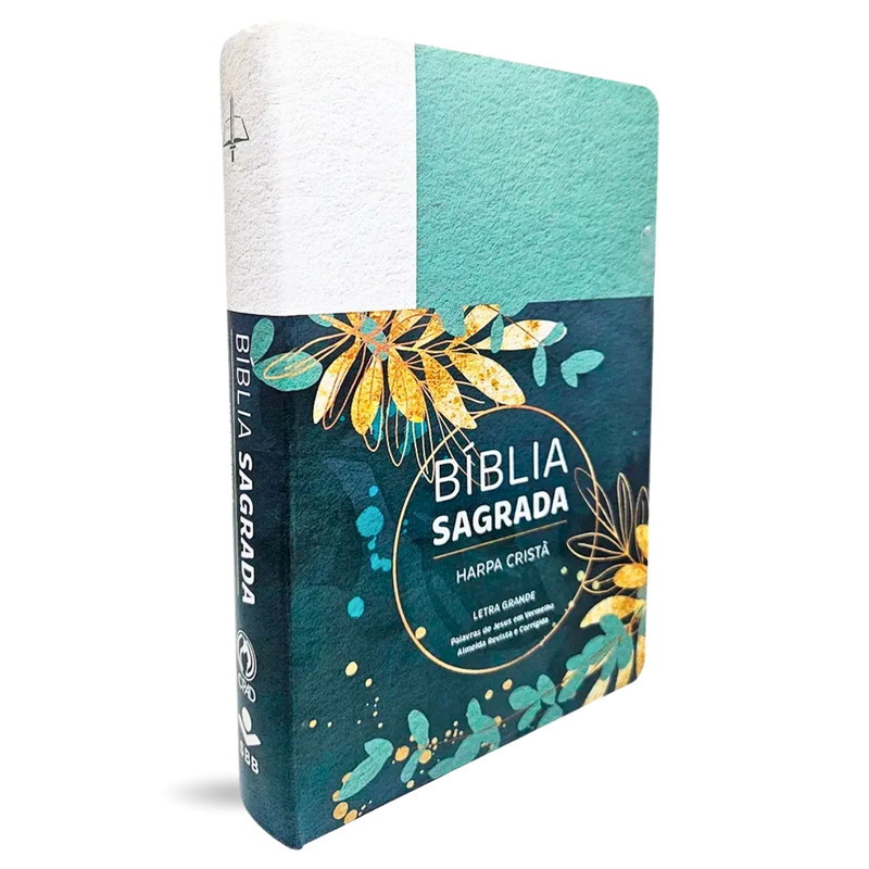 Bíblia | ARC | Harpa Cristã | Letra Grande | Floral Verde e Branco