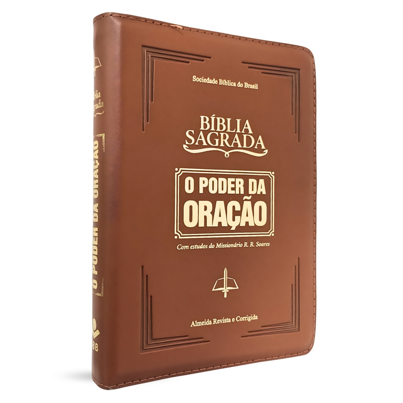 Bíblia | ARC | O Poder Da Oração | Com Estudos | Zíper | Sem Borda | Luxo Caramelo